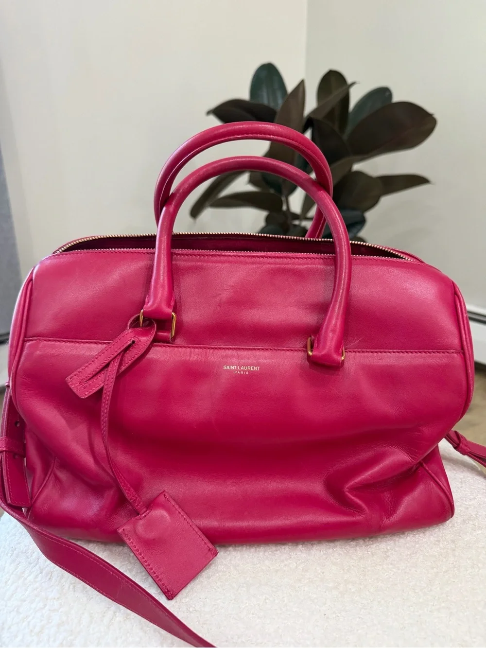 Saint Laurent Fuchsia Leather Satchel